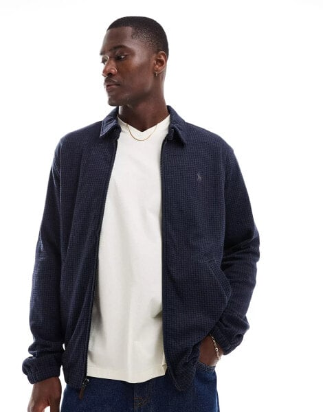 Polo Ralph Lauren icon logo herringbone print double knit sweat harrington jacket in navy marl