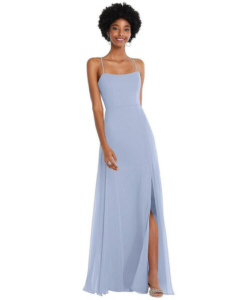 Women's Scoop Neck Convertible Tie-Strap Maxi Dress with Front Slit