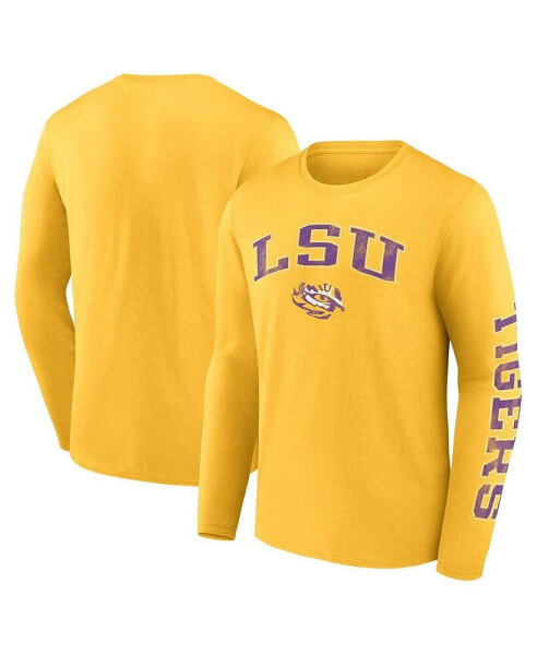 Men's Gold LSU Tigers Distressed Arch Over Logo Long Sleeve T-shirt