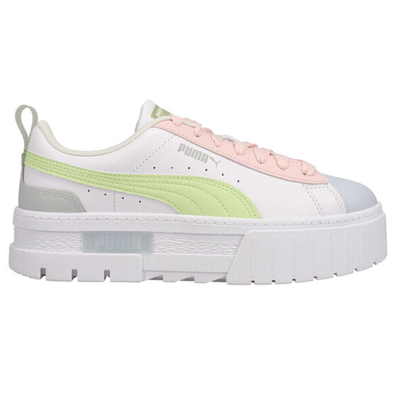 Puma Mayze Leather Pop Platform Womens Green, Grey, Pink, White Sneakers Casual