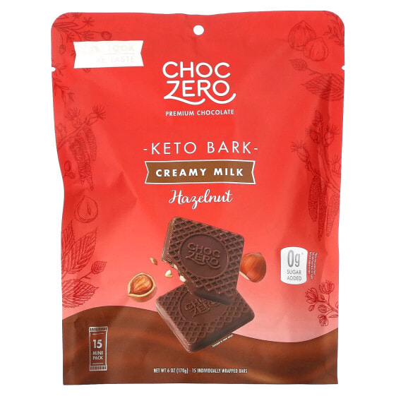 ChocZero, Keto Bark, молочный шоколад, с фундуком, 15 мини-упаковок, 170 г (6 унций)