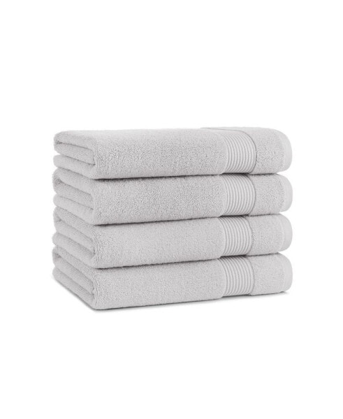 Host and Home Bath Towels (4 Pack), Solid Color Options, 27x54 in, Double Stitched Edges, 600 GSM, Soft Ringspun Cotton, Stylish Striped Dobby Border