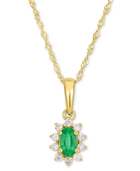 Emerald (1/5 ct. t.w.) & Diamond (1/10 ct. t.w.) Halo Pendant Necklace in 14k Gold, 16" + 2" extender