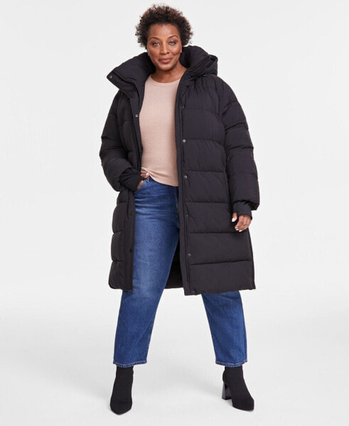 Plus Size Hooded Pillow-Collar Puffer Coat