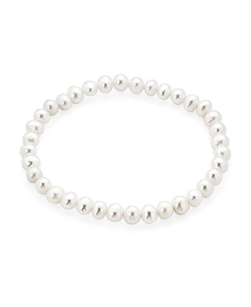 Simple White Freshwater Cultured Pearl Stackable Single Strand Stretch Bracelet For Women For