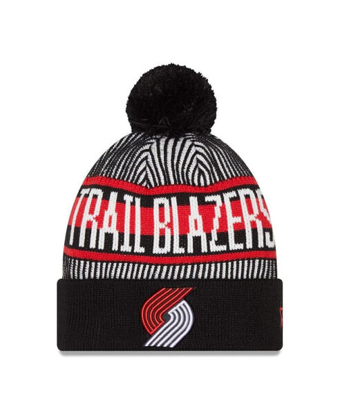 Men's Black Portland Trail Blazers Striped Cuffed Pom Knit Hat