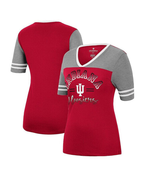 Women's Crimson, Heathered Gray Indiana Hoosiers There You Are V-Neck T-shirt