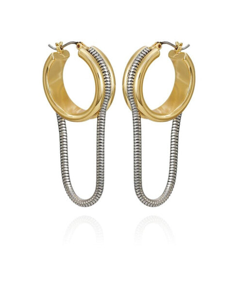 Two-Tone Snake Chain Drop Hoop Earrings