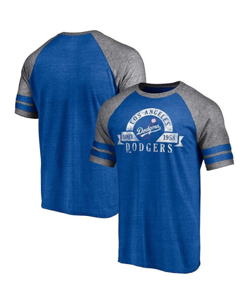 Men's Heather Royal Los Angeles Dodgers Utility Two-Stripe Raglan Tri-Blend T-shirt