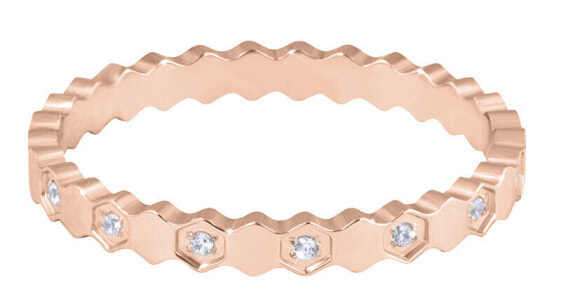 Design gold-plated steel ring with clear Rose Gold zircons