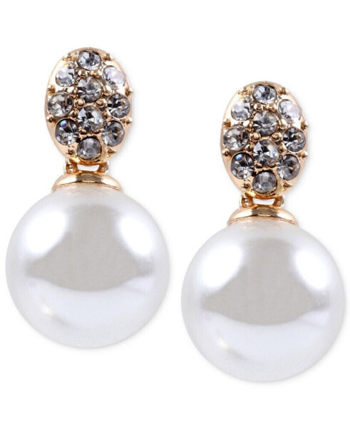 Gold-Tone Crystal and Glass Pearl Earrings