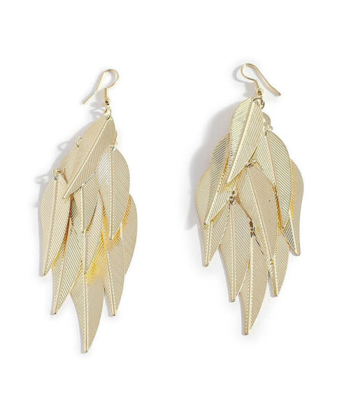 Women's Gold Cluster Leaf Drop Earrings