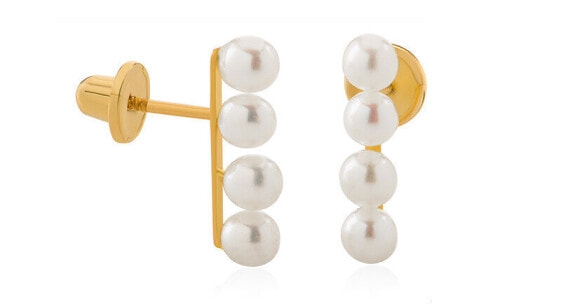 Long gold earrings with real pearls 14/147.161/17P