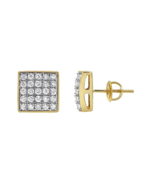 Round Cut Natural Certified Diamond (0.77 cttw) 14k Yellow Gold Earrings Square Tile Design