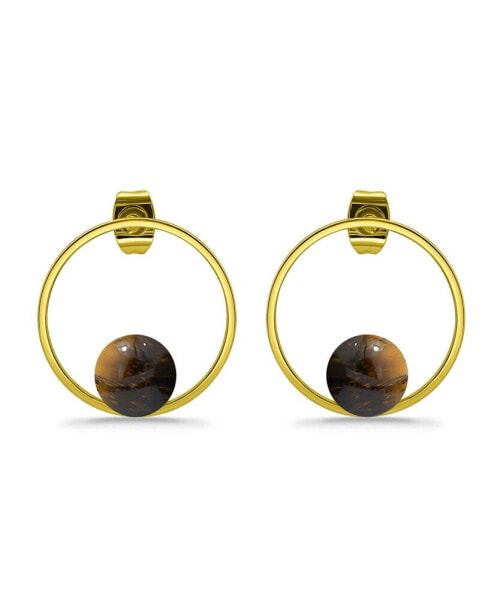 14K Gold Plated Multi Genuine Stone Circle Stud Earrings