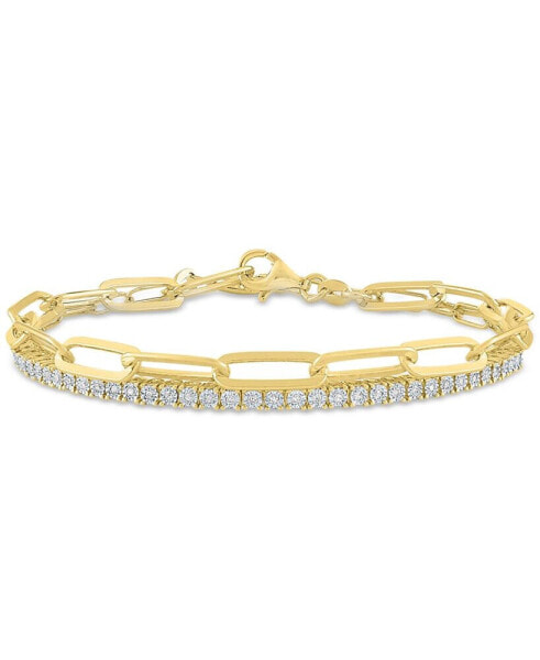 2-Pc. Diamond & Paperclip Link Bracelets (1/4 ct. t.w.) in 14k Gold-Plated Sterling Silver