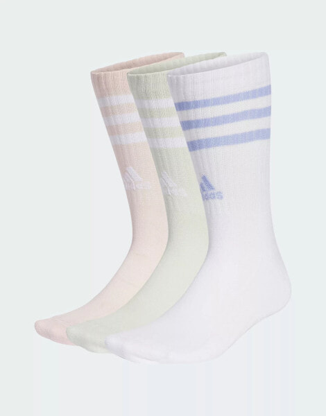 adidas Performance 3-stripes cushioned 3 pack crew socks in white