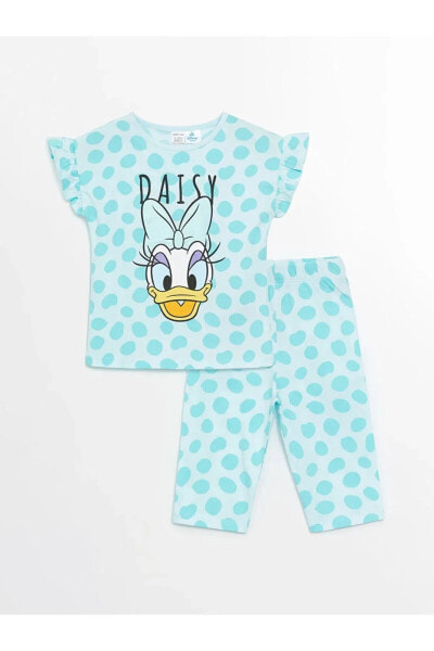 LCW baby Bisiklet Yaka Kısa Kollu Daisy Duck Baskılı Kız Bebek Pijama Takım