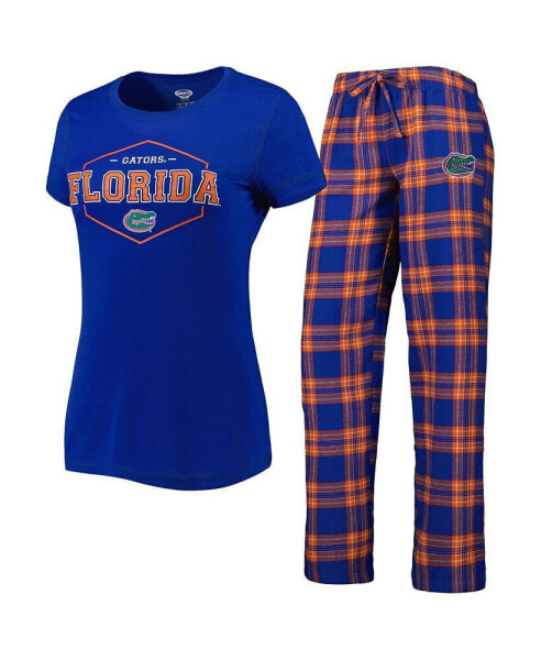 Women's Royal and Orange Florida Gators Badge T-shirt and Flannel Pants Sleep Set