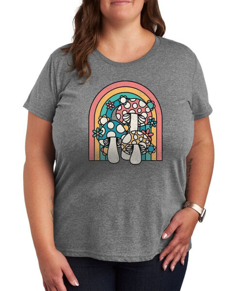 Trendy Plus Size Rainbow Mushroom Graphic T-shirt