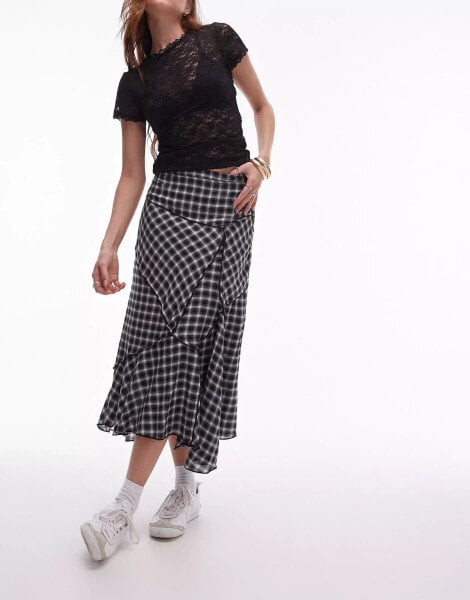 Topshop cutabout midi skirt in mono check