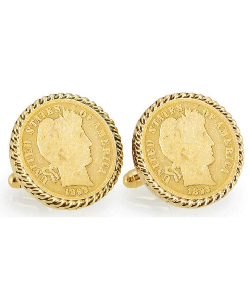 Gold-Layered 1800's Silver Barber Dime Rope Bezel Coin Cuff Links