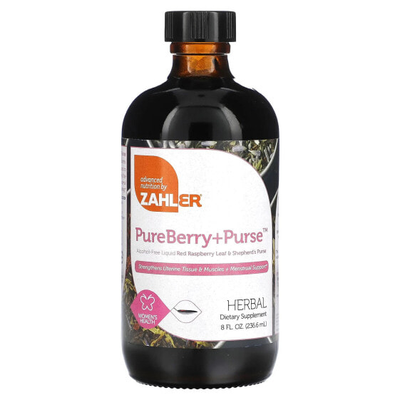 Витамины для женского здоровья Zahler PureBerry + Purse, жидкий настой красного малиных и пастушьей сумки, 236,6 мл