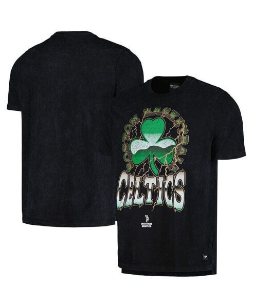 Men's and Women's Black Distressed Boston Celtics Tour Band T-shirt