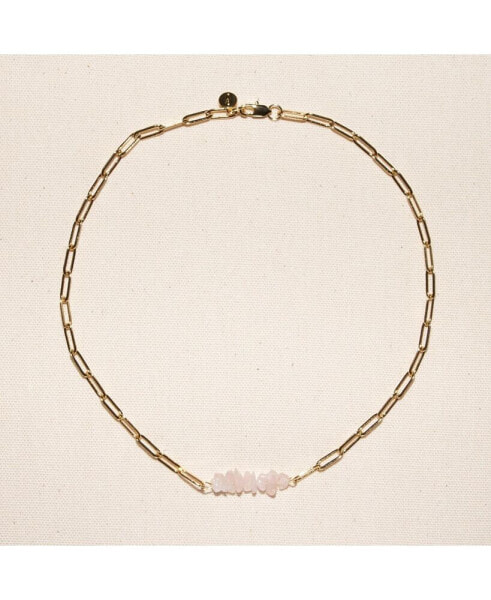 18K Gold Plated Chain with Rose Quartz - Sandrine Necklace 17" For Women