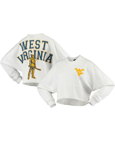 Women's White West Virginia Mountaineers Raw Hem Cropped Long Sleeve T-shirt