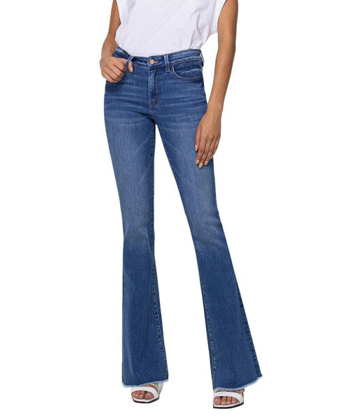 Women's Mid Rise Raw Hem Mini Flare Jeans