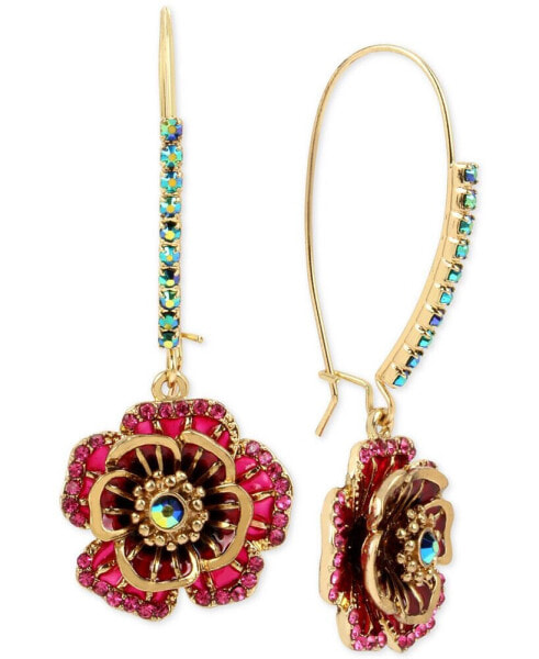 Gold-Tone Multi-Crystal Flower Drop Earrings