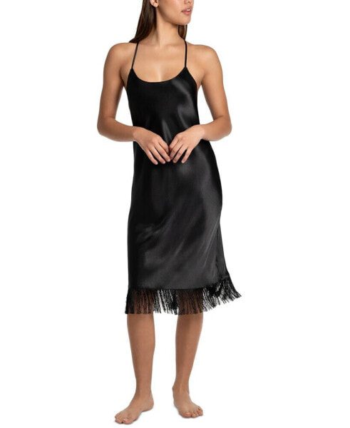 Women's Satin Fringe-Trim Nightgown