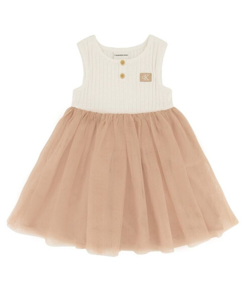 Toddler Girls One Piece Fit-and-Flare Sleeveless Ribbed and Tulle Dress