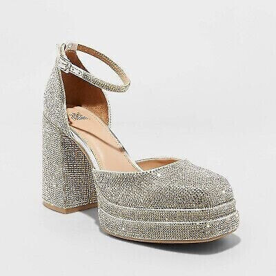 Women's Bianca Rhinestone Platform Pumps - Wild Fable Silver 11