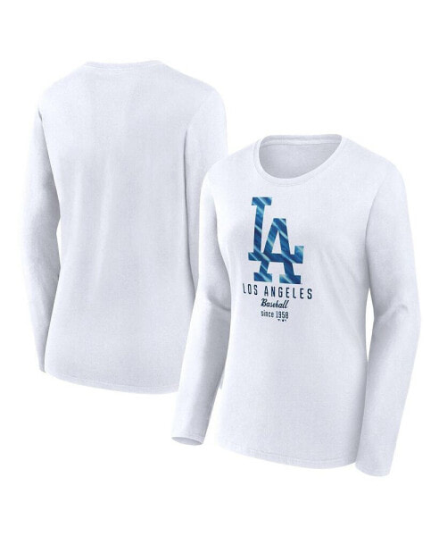 Women's White Los Angeles Dodgers Lightweight Fitted Long Sleeve T-shirt