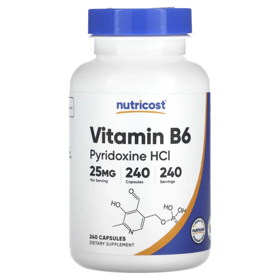 Витамин B6, Пиридоксин HCl, 25 мг, 240 капсул Nutricost