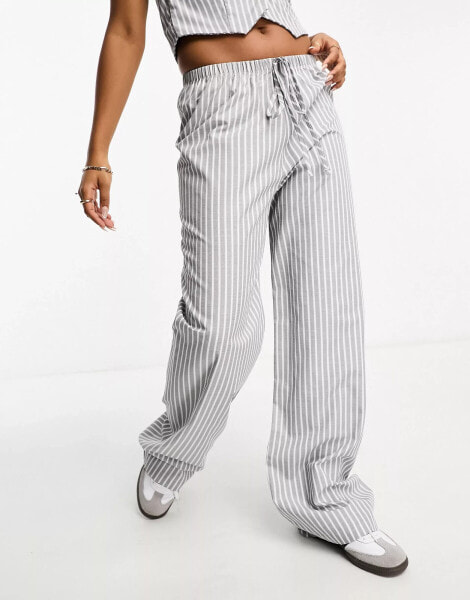 ASOS DESIGN striped wide leg trouser co ord in light grey