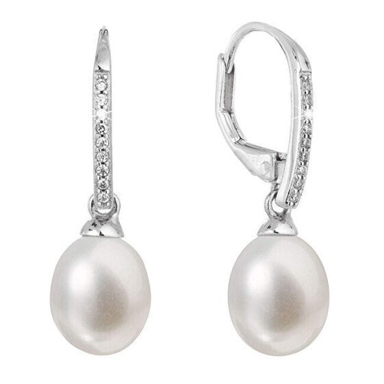 Silver earrings with real pearls 21060.1