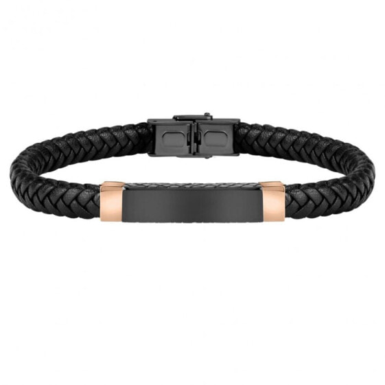 SECTOR Herren Armband BANDY BR. BLK BRAIDED LEATHER BLK+RG TAG