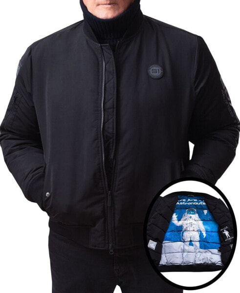 Куртка бомбер с капюшоном Space One вдохновленная НАСА с печатным интерьером астронавта