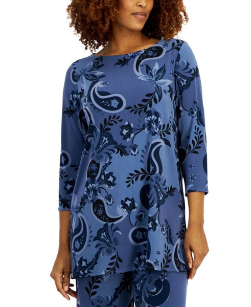 Women's Printed Boat-Neck Tunic Top, Created for Macy's