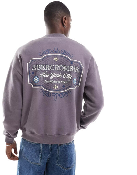 Abercrombie & Fitch front & back tile embroid logo sweatshirt in mid grey