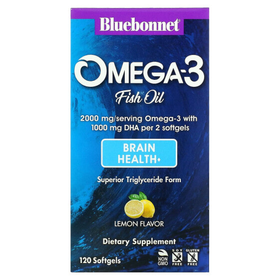 Преображение мозга, Лимон, 120 капсул Bluebonnet Nutrition Omega-3