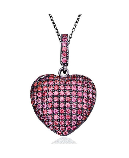 Suzy Levian Sterling Silver Cubic Zirconia Pave Mini Heart Pendant Necklace