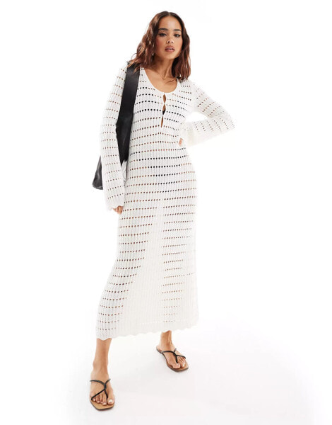 & Other Stories crochet knitted midaxi dress in white