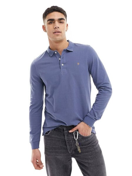 Farah blanes long sleeve polo in blue