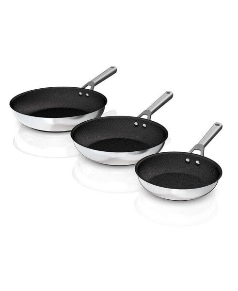 Stainless Steel 3 Piece Foodi NeverStick Stainless Bundle Fry Pan Set