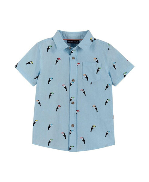 Toddler Boys / Blue Toucan Print Short Sleeve Buttondown Shirt