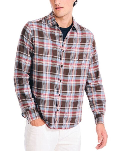 Men's Long Sleeve Button-Front Twill Plaid Shirt